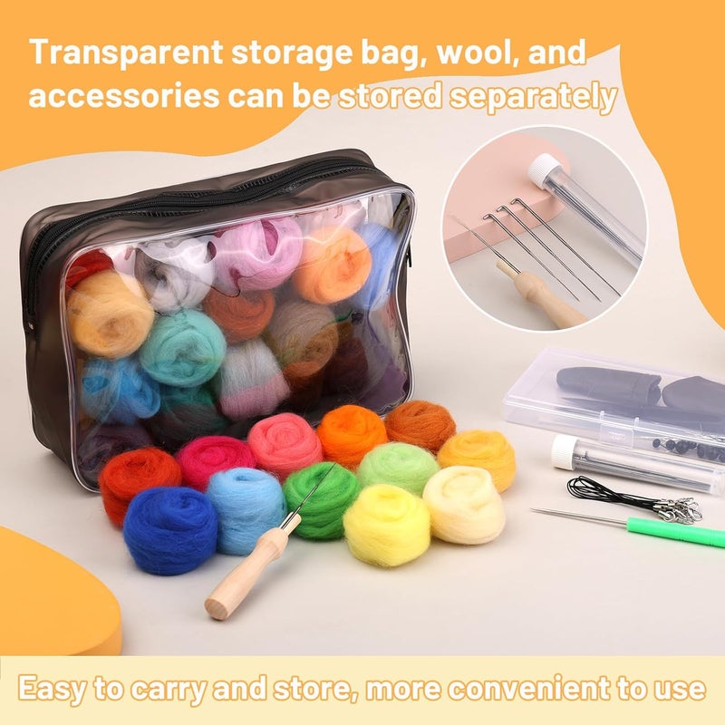 SOCNITC 45 Colors Needle Felting Kits for Beginners, Needle Felting Supplies with Tools, Felt Starter Kits with Needles, Storage Bag for DIY Handcrafts Decoration - Image 3